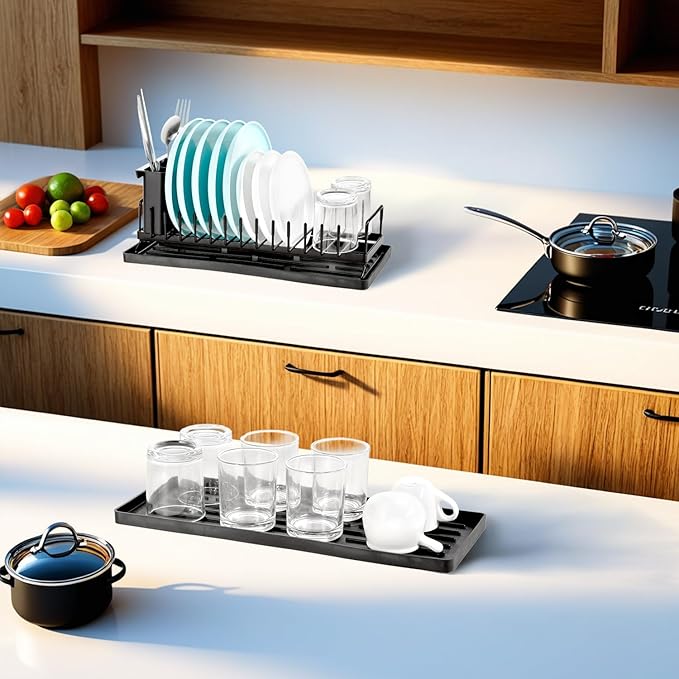 Cup Drying Rack Glass Water Bottle Dish Drying Dryer Rack Long Kitchen Sink Counter Drainer Over Tray Plate Forks Cups Spoons Organizer