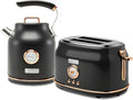 Haden Dorset 1.7 Liter Stainless Steel Electric Kettle with 360-Degree Base Bundled with 2 Slice Wide Slot Stainless Steel Toaster, Black & Copper