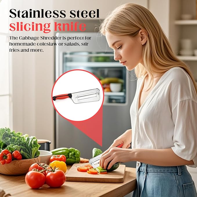 2 Pack Multifunctional Vegetable Cutter, Stainless Steel Dual Blade Julienne Cutter, Shredder Knife with Sharp Blades for Slicing, Grating & Shredding