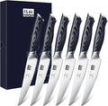 SHAN ZU 6 Pc Steak Knife Set, 4.5 Inch High Carbon Japanese Super Steel Steak Knives, Ultra Sharp Kitchen Steak Knife with K133 Ergonomic Handle, Black Tortoise Genbu Series