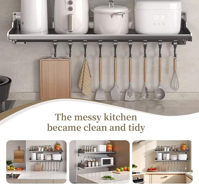 Wall-mounted Kitchen Organizer – Microwave Spice Rack, Heavy-duty & Easy Setup (Small with hook)