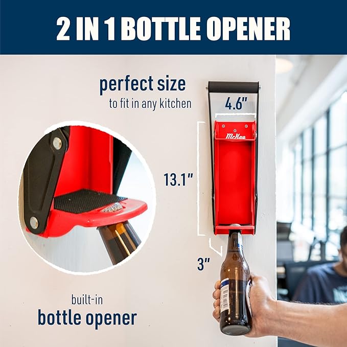 Mckay 16 Oz. and 12 Oz. Metal Can Crusher, Heavy-Duty Wall-Mounted Smasher for Aluminum Seltzer, Soda, Beer Cans and Bottles for Recycling, Gadgets for Home (Red)