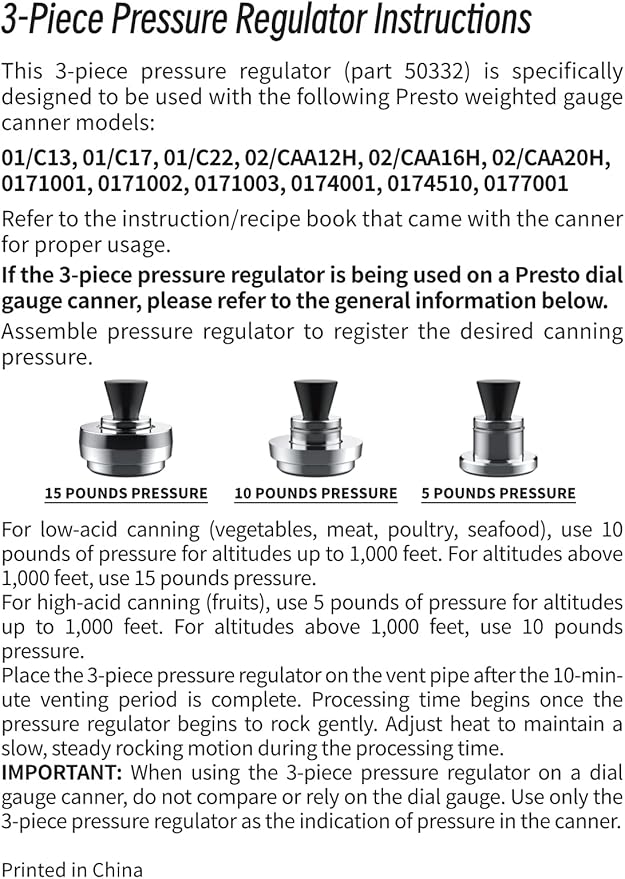 Aillsa 50332 Pressure Regulator Weight 5-10-15lb(3-Pieces Canner) Replacement Parts for Presto Pressure Cooker fit Models 0175001, 0178107,0175510, 0178410