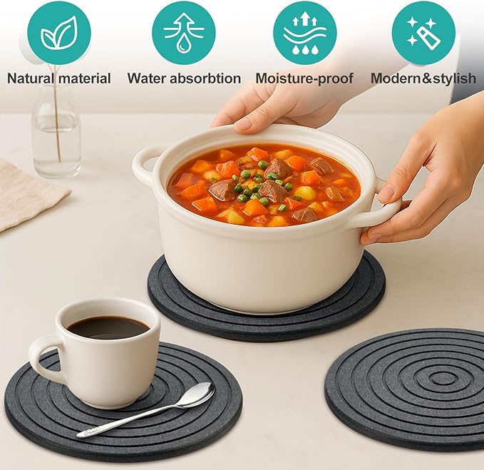 3 Pack Trivets for Hot Dishes Decorative Diatomite Stone Drying Tray for Kitchen Counter Black Silicone Trivets for Hot Pots and Pans Large Coasters Ceramic Trivet Set Round Bathroom Decor Trays