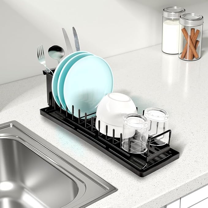 Cup Drying Rack Glass Water Bottle Dish Drying Dryer Rack Long Kitchen Sink Counter Drainer Over Tray Plate Forks Cups Spoons Organizer