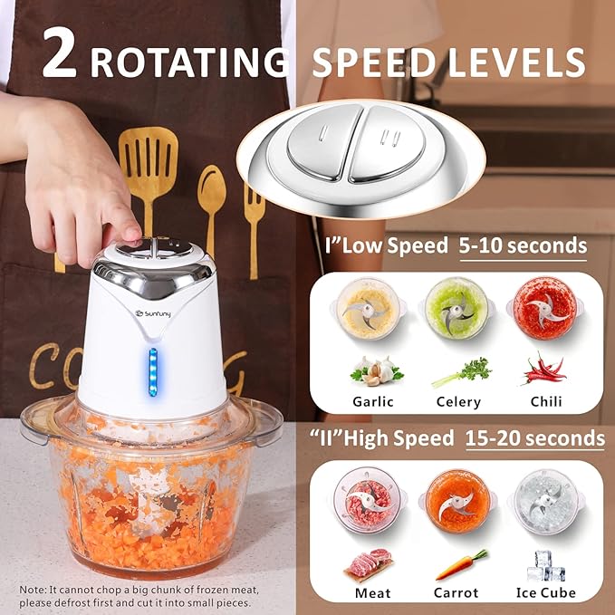 Cordless Food Processor Electric Chopper, Small Wireless Processor 6000mAh Battery with 5cup/1.2L Glass Bowl for Vegetable, Onion, Baby Food, Mini Garlic Chopper Portable Meat Blender Mixer, White