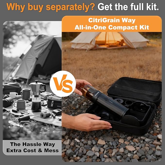 Self-Heating Portable Espresso Maker for Camping, 20Bar Travel Coffee Machine, Fast USB-C for Car/Office, with Stand & Case, Works with Ground Coffee & NS Capsules, for Hiking, RV, Gift
