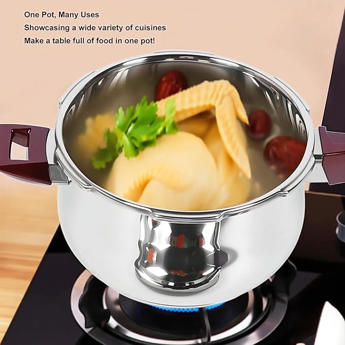 80KPA Stainless Steel Pressure Cooker, Printed Pressure Pot with Safety Valve Devices and Ergonomic Handle, Compatible with Gas & Induction Cooker for Home Use (9l)