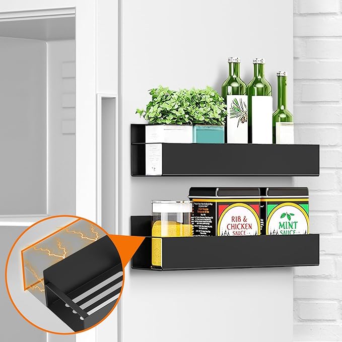 Cheer Collection Magnetic Spice Rack for Refrigerator – Set of 2 Heavy Duty Magnetic Shelf for Fridge, Magnetic Organizer for Kitchen Storage, Magnetic Shelves for Side of Refrigerator