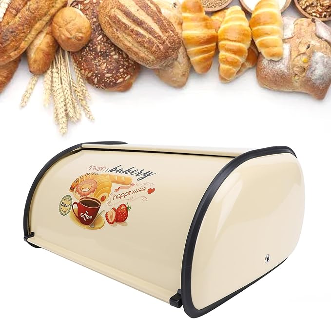 Bread Box,Roll Top Bread Box Vintage Bread Container for Kitchen Countertop Drum Type Metal Bread Storage Bin for Bread Cake Doughnut Biscuit Food Tableware (Type 1)