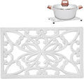 Sumnacon Rectangle 10 x 6.1 Inch Cast Iron Trivet - Rustic Heat Resistant Metal Trivet for Hot Dish Pot Pan Teapot, Vintage Sturdy Hot Plate Pad for Kitchen Dining Countertop Table,White