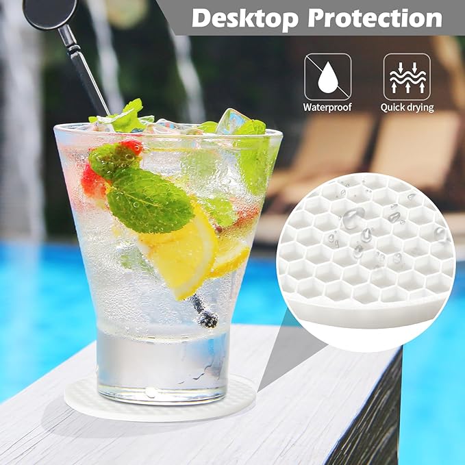 Coasters Set of 6 with Holder,Coasters for Drinks,Coffee Table Decor Coaster,Suitable for Kinds Cups,Anti-Slip,Non-Stick,Silicone Cup Coaster and Living Room Decor (6 Pcs, White)