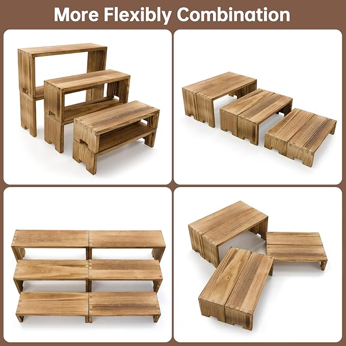 12Pcs Display Riser Wood Risers Cupcake Stand 3 Tier Racks Decorative Rectangular, 4 Set Cologne Perfume Organizer Dessert Stands for Vendors Event