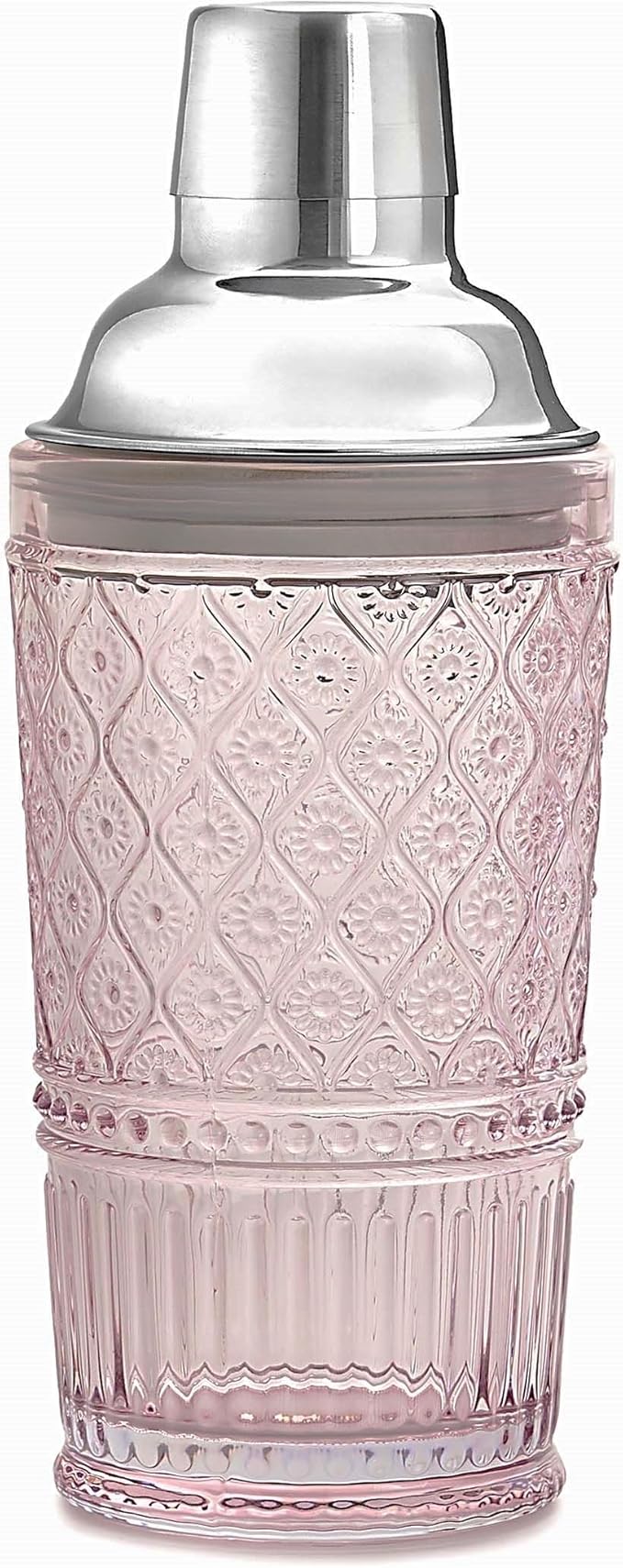 Godinger Cocktail Shaker, Martini Shaker, Glass Cocktail Shaker, Vintage Decor - 17oz, Claro Collection, Blush