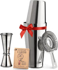 Mixology Cocktail Shaker Boston Shaker Set Professional Weighted Martini Shakers, Strainer and Japanese Jigger, Portable Bar Set for Drink Mixer Bartending, Exclusive Recipes Cards (Silver)
