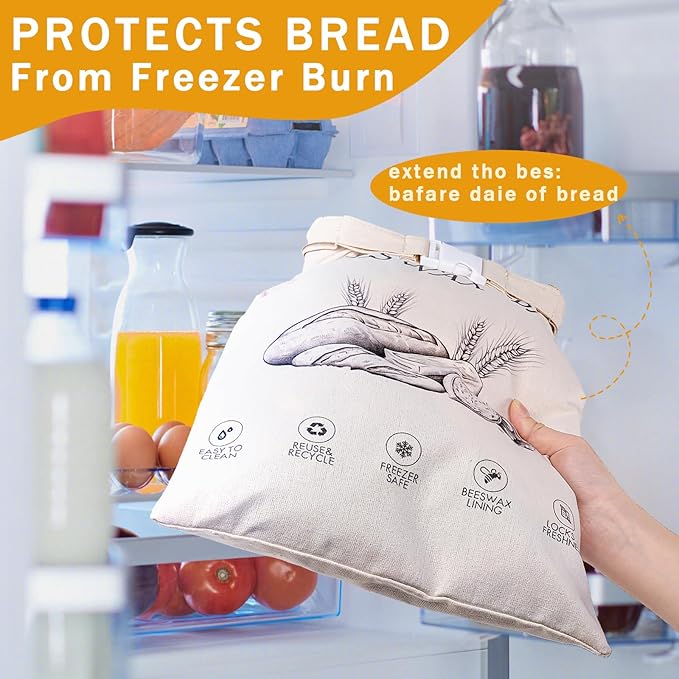 2-Pack Reusable Beeswax Bread Bags for Sourdough & Homemade Bread，Cotton Waxed Bags Keeps Fresh Longer(Amber Wheat)