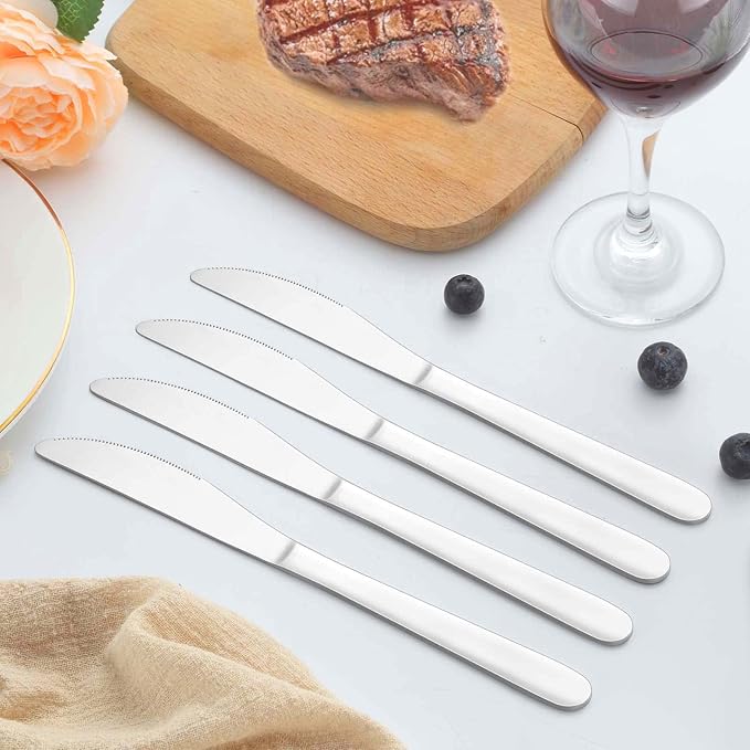 12-Piece Dinner Knives Set, Knife Set (9 Inches), Table Knife, Food Grade Stainless Steel Butter Knives, Knife Silverware for Home/Restaurant/Kitchen, Dishwasher Safe & Mirror Polished