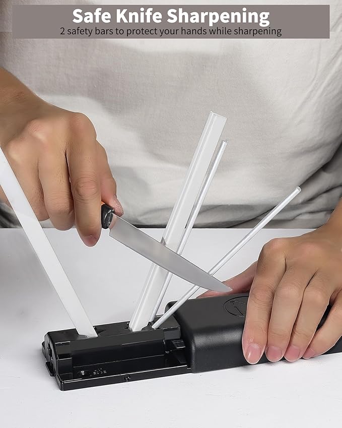 Tri-Angle Knife Sharpener, Portable 2-Stage Sharpening System with Premium Alumina Ceramic Stones for Quick Sharpening, Polishing, Honing Pocket, Kitchen & Outdoor Knives, Scissors, Blades
