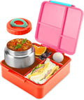 Bento Lunch Box for Kids With 8oz Soup Thermo,Leak-proof Lunch Containers with 4 Compartment,Thermo Food Jar, Food Containers for School(Vermilion)