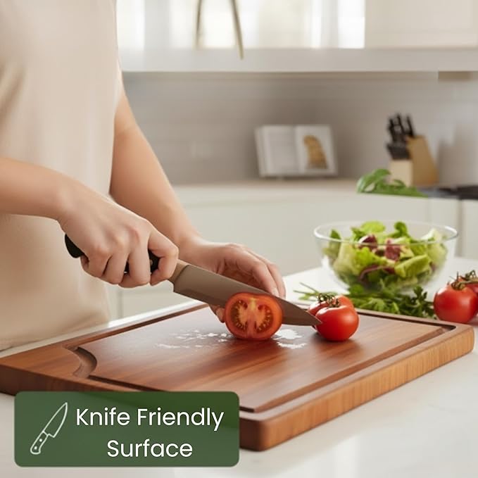 STORE INDYA 3-Piece Wooden Cutting Board Set with Juice Grooves | Premium Acacia Wood Chopping Boards with Built-in Handles for Kitchen Prep | Eco Friendly Multi Size Cutting Boards