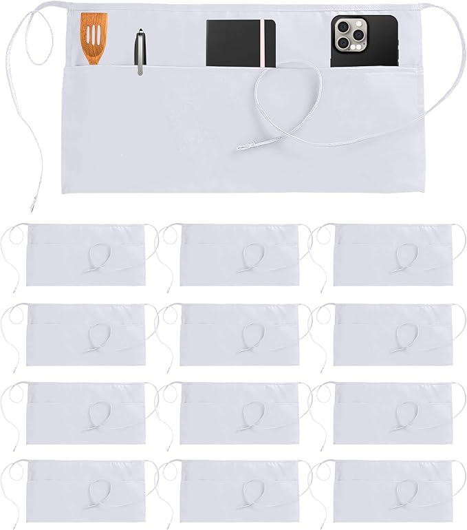 Utopia Wear 12 Pack Server Apron with 3 Pockets, Waist Apron for Waiter Waitress, 12 Inches