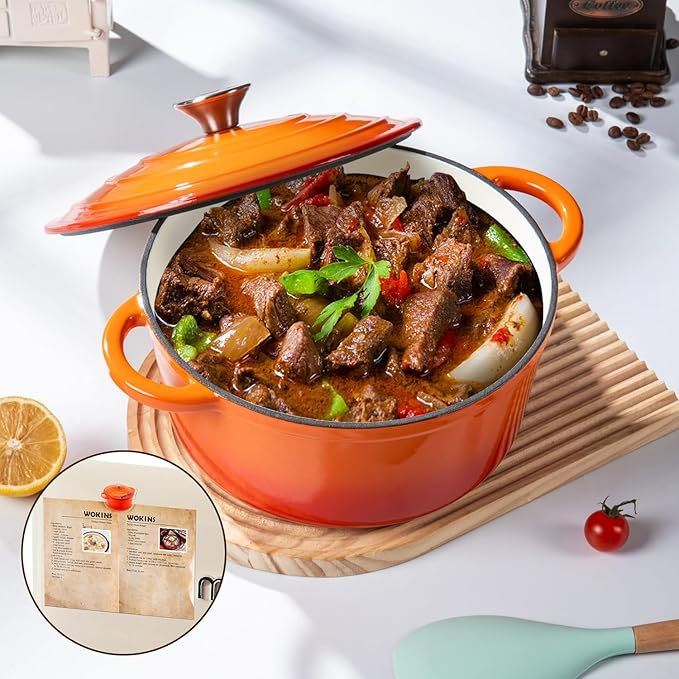 Enameled Cast Iron Dutch Oven Pot with Lid Heavy-Duty Cookware for Bread Baking,Braising,Stews,Roasting,Oven Safe up to 500°F,4QT,orange