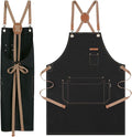 Chef Apron with Cross Back Straps for Men Women, Cotton Canvas Apron for Artists Painting, Kitchen Cooking