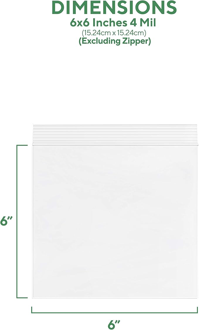 6" x 6" Heavy-Duty Zip Bags - 1000 Count - Clear Plastic Reclosable Zipper Baggies, 4 Mil Thick Freezer Storage Poly Bags with Resealable Zip Top Lock for Packaging Food, Tools & Sharp Objects.
