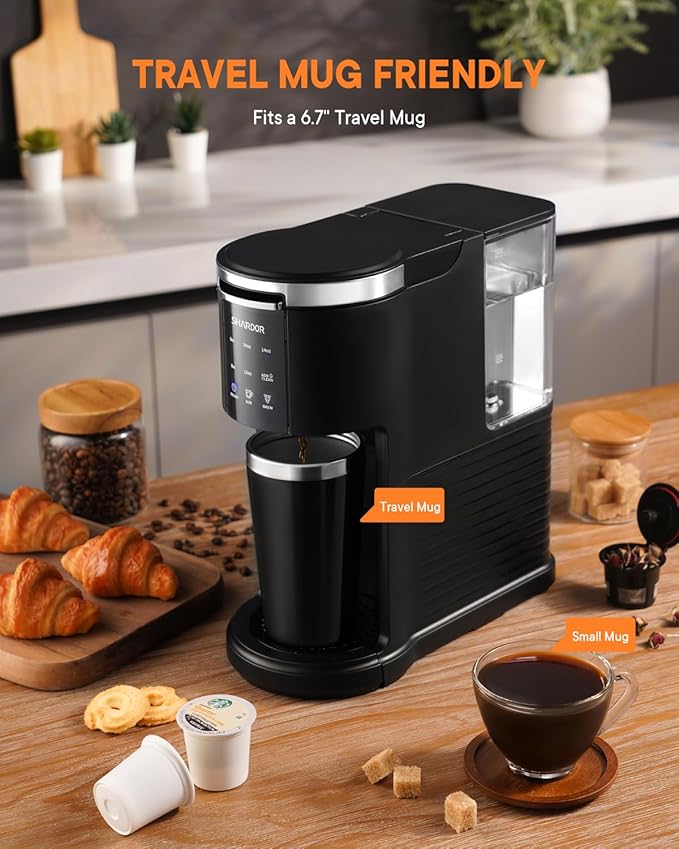 SHARDOR 3 in 1 Single Serve Coffee Machine, K Cup Coffee Maker Compatible with Ground Coffee & Teas, 6 to 14oz Brew Sizes, 40oz Removable Water Tank, Descale Settings, Black