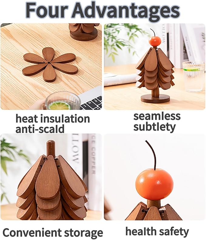 Wooden Trivets for Hot Dishes for RestaurantHot Dish Coaster with Tree-Shaped Wood Collapsible Hot Pad Trivet Tree(4 Piece-Walnut)