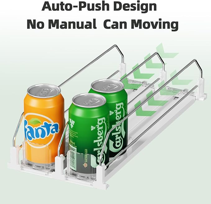 HIYOHIYO 6 Row Auto-Push Soda Can Organizer for Refrigerator, Automatic Pushing Drink Dispenser for Fridge, Self Push Beverage Rack, Drink Organizer Holds up to 30 Cans, Adjustable Width (Depth 15")