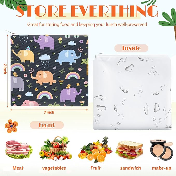 Chumia 6 Pcs Reusable Snack Bags Christmas Gifts Food Safety Washable Snack Bags Lunch with Zipper Portable Sandwich Bag Food Storage Pouch Double Layer(Forest,7 x 7 Inches)