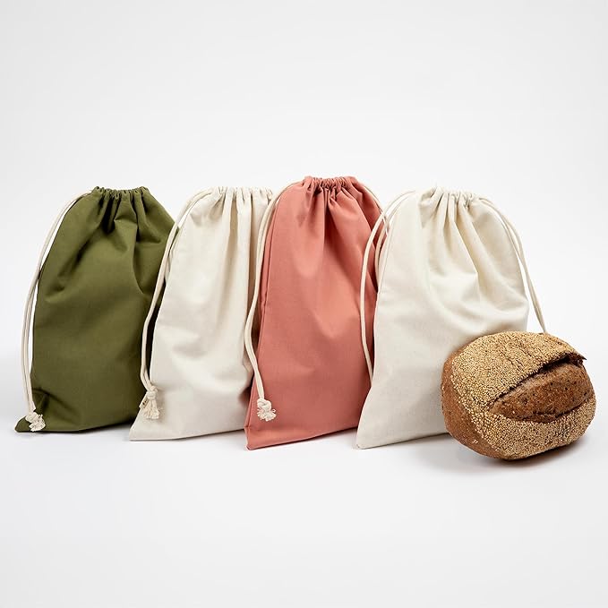 2-Pack Reusable Cotton Bread Bags (Green + Neutral) - Fits 2 Loaves | Food-Safe, BPA-Free Liner Keeps Homemade & Sourdough Bread Fresh | Eco-Friendly, Washable | BHTR Goods