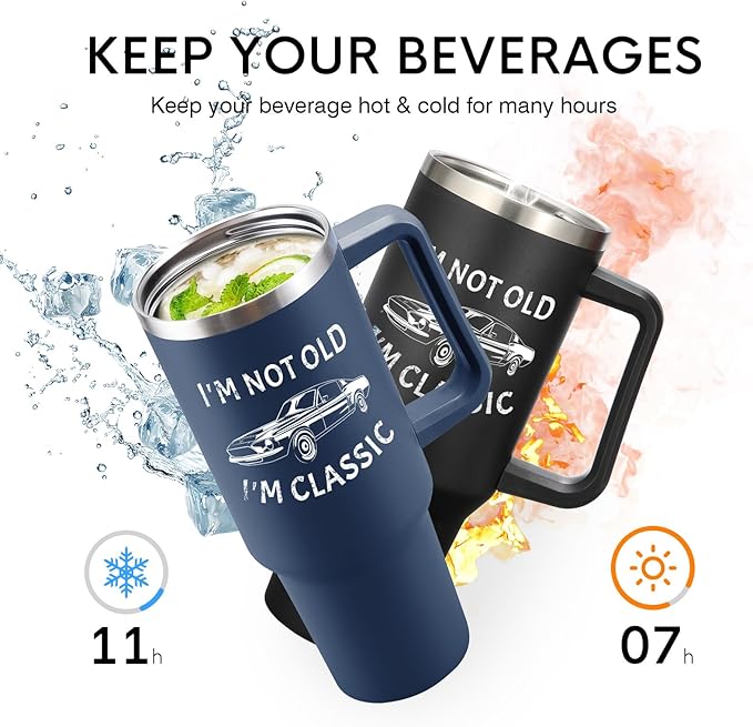 NOWWISH 40oz Tumbler with Handle and Straw for Men, I am Not Old Funny Christmas Gifts for Dad Husband Grandpa, Large Insulated Mug, Stocking Stuffer Idea - Black