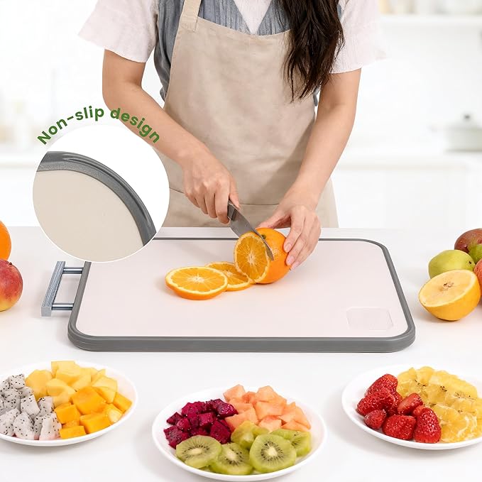 Titanium Cutting Boards for Kitchen, Non Toxic 2-in-1 Cutting Board Double Sided, Food Grade Pure Titanium and Wheat Straw PP, Easy to Clean Large Size 16”×11”