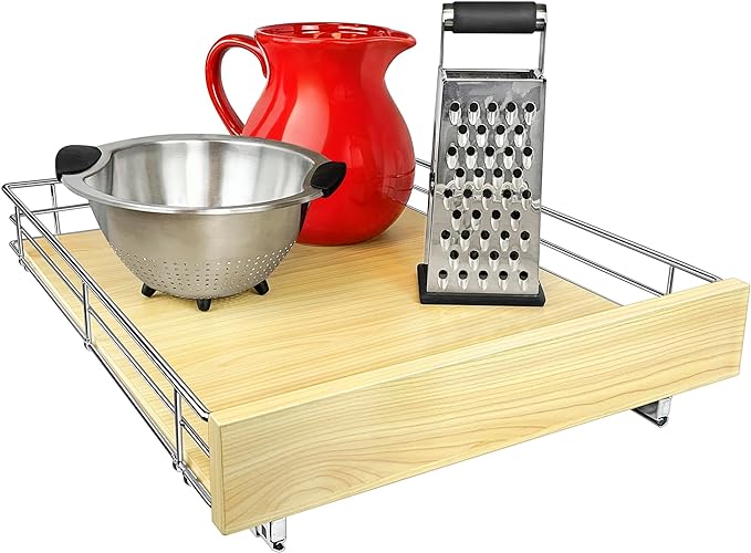 LYNK PROFESSIONAL® SELECT™ Pull Out Cabinet Organizer, 17" x 21" Slide Out Drawers for Kitchen Cabinets - Sliding Pull-Out Pantry Shelves – Home Shelf Organizers - Lifetime Ltd. Warranty, Wood Chrome