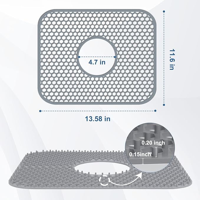 2 Pack Silicone Sink Mat, 13.58''x 11.6'' Sink Protectors for Kitchen Sink with Center Drain, Non-Slip Heat Resistant Mat Grid for Bottom of Stainless Steel Porcelain (Center Hole)