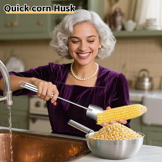 Corn peeler for corn on the cob - 2025 Heavy Duty Stainless Steel corn husker tool with Comfort Grip Handle Efficient Peeler for Fresh Corn | Home Kitchen, Restaurant & Outdoor Use (1+1PCS)