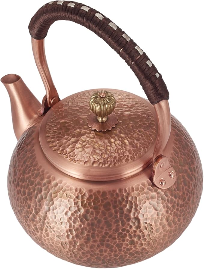 Handmade Copper Tea Kettle for Stove Top, Hammered Solid Pure Copper Teapot Made for Gasstove, 1200ml (Type-E)
