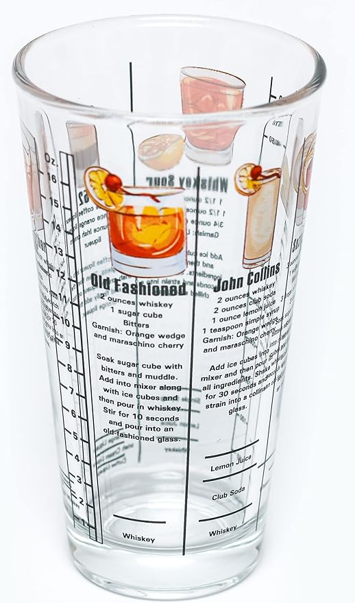 14 oz Recipe Glass Cocktail Shaker With Strainer Top - Includes 6 Cocktail Drink Recipes (Whiskey Theme)