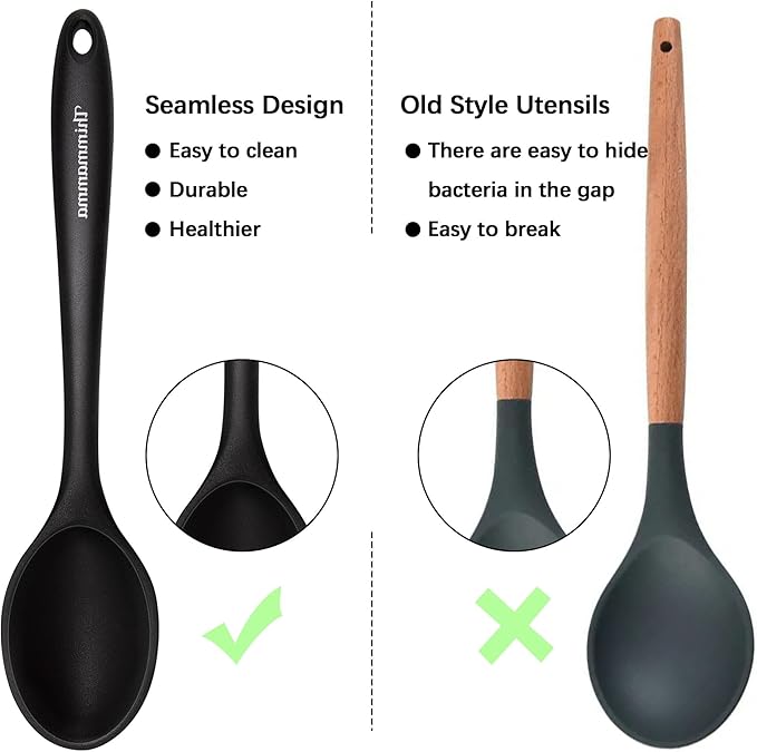 Silicone Cooking Spoon, Nonstick Kitchen Spoons for Cooking, Slotted and Solid Serving Spoon Heat Resistant, Silicone Mixing Spoons Basting for Nonstick Cookware 4 Pack