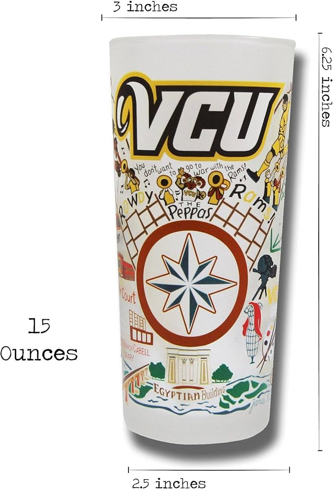 Catstudio Drinking Glass, Virginia Commonwealth University Glass Cup for Kitchen, 15oz Dishwasher Safe Tumbler for VCU Alumni