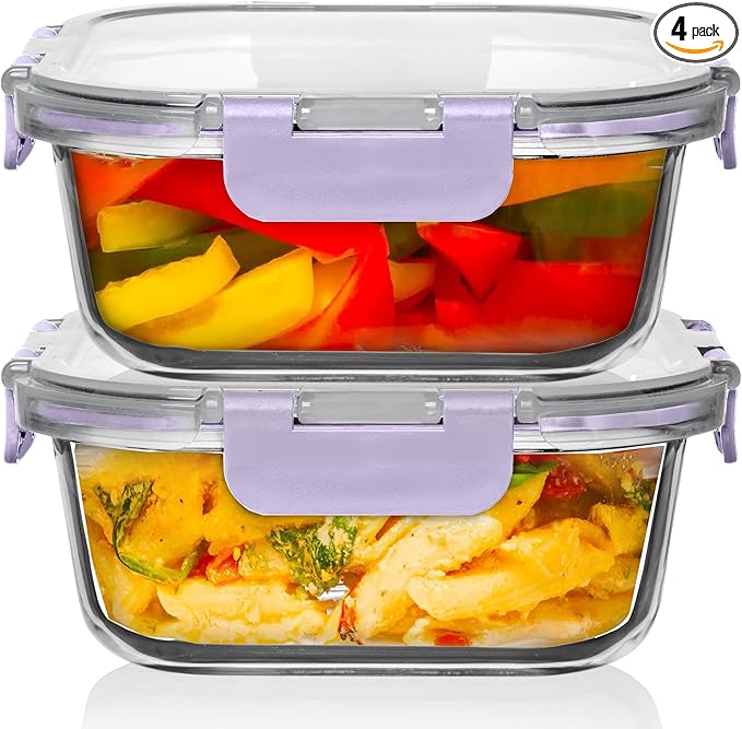 Razab 2 PC 1200ML / 41 Oz Glass Food Storage Containers with Lids - Airtight & Leakproof - Microwave/Oven/Freezer Safe - BPA Free - Ideal for Meal Prep, Storing Leftover & Lunch