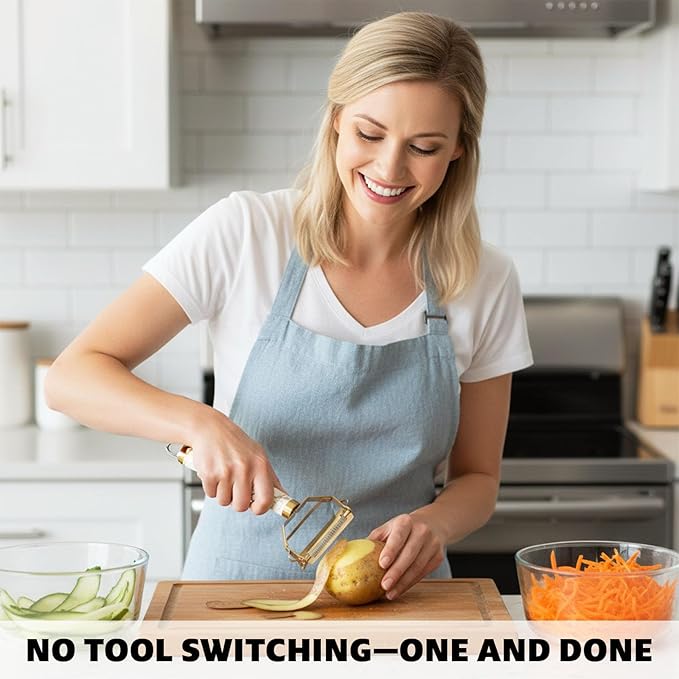 MULTI-FUNCTIONAL 3-IN-1 PEELER, Stainless Steel Peeler, Fruit, Potatoes Peeler for Kitchen,The three functions of peeling, shredding, digging holes are integrated with Ergonomic Non-Slip Handle(gold)