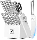 imarku 14-Piece Knife Set with Block, Built-in Sharpener, High Carbon Stainless Steel Kitchen Knives, Dishwasher Safe, Rust Resistant, Non-Slip Handle – Gift for Home Cooks & Chefs, White
