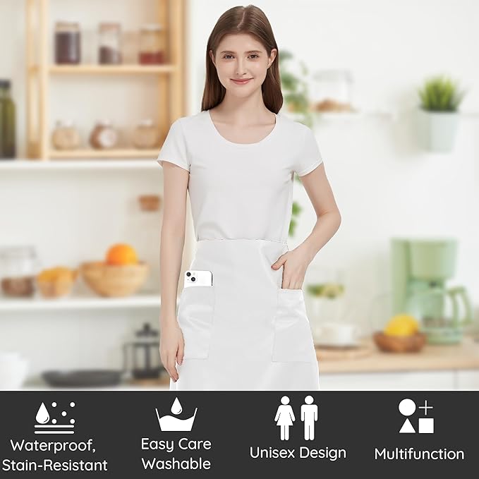3 Pack Waist Apron with 3 Pockets, Unisex Black Waiter Aprons, Water Resistant Server Aprons for Restaurant Chef Bar