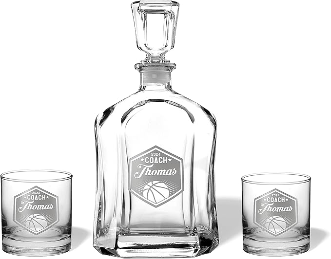 Basketball Coach Beer Glasses - Basketball Coach Gifts Personalized Coach Pint Glass Engraved Coach Award Basketball Beer Glass End of Season Gifts Coach (Basketball, Whiskey Decanter Set)