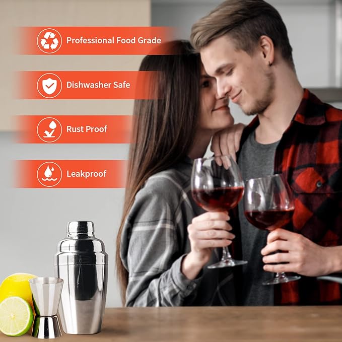 Newness Cocktail Shaker, Stainless Steel Martini Shaker, Drink Shaker Built-in Strainer, Professional Stainless Margarita Mixer, Bartender Kit Gifts, Small, Easy to Carry, Single Martini 8.4oz（250ml)