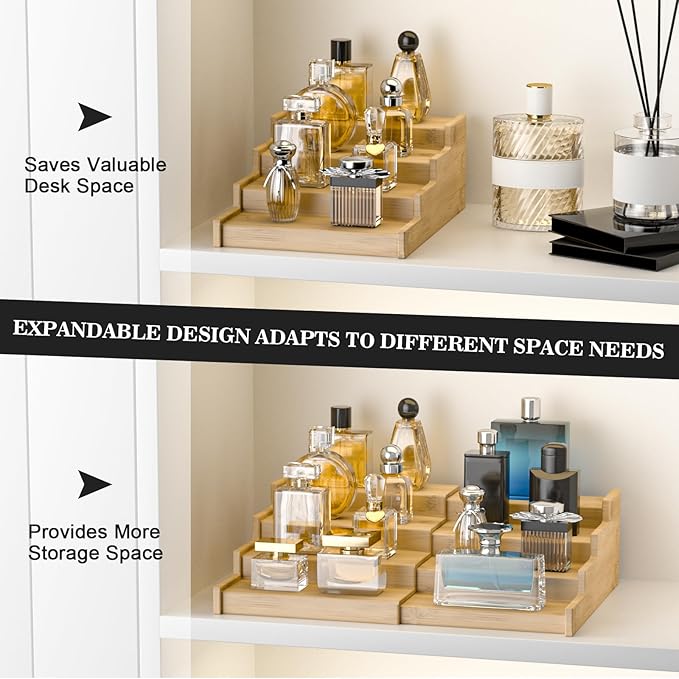 Spice Rack Kitchen Cabinet Organizer: 4 Tier Bamboo Expandable Spice Storage Display,Spice Shelves Adjustable Seasoning Organizer 8–15 Inch