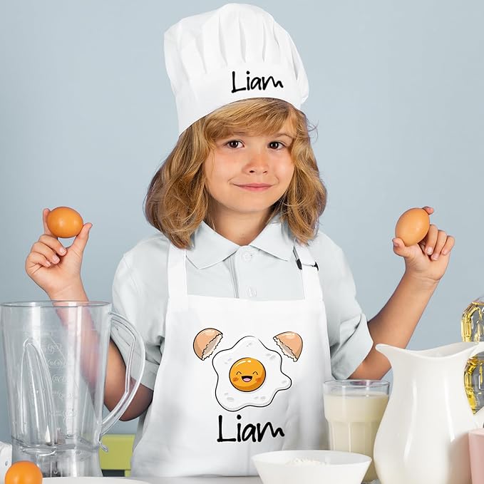 Personalized Apron for Kids, Custom Kids Cooking Apron and Chef Hat Set, Christmas Gift for Boys,Girls, Toddler, Boys Cooking Apron, Little Boys Aprons, Super Chef Apron and Hat for Kid
